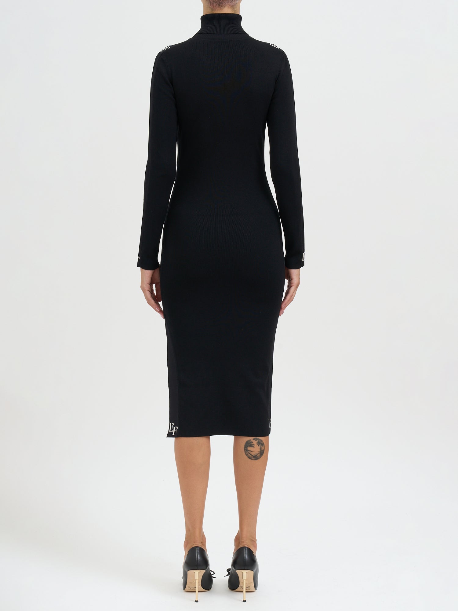 ELISABETTA FRANCHI Shiny Mini Viscose Dress with Contrasting Logo Details - 115 cm