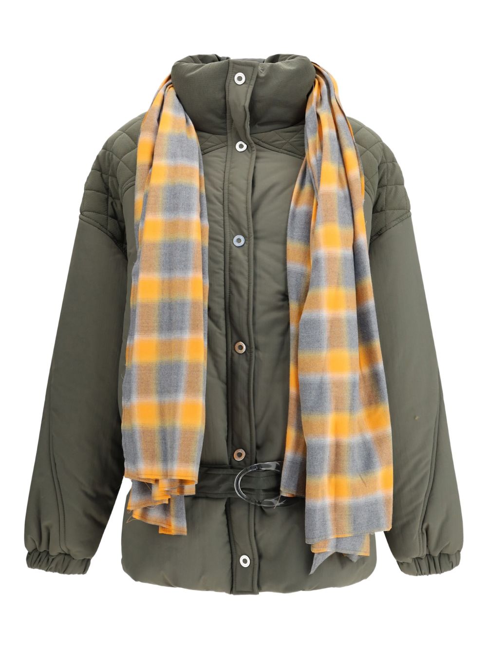MARBELL Quilted Down Jacket with Removable Checkered Scarf for Women