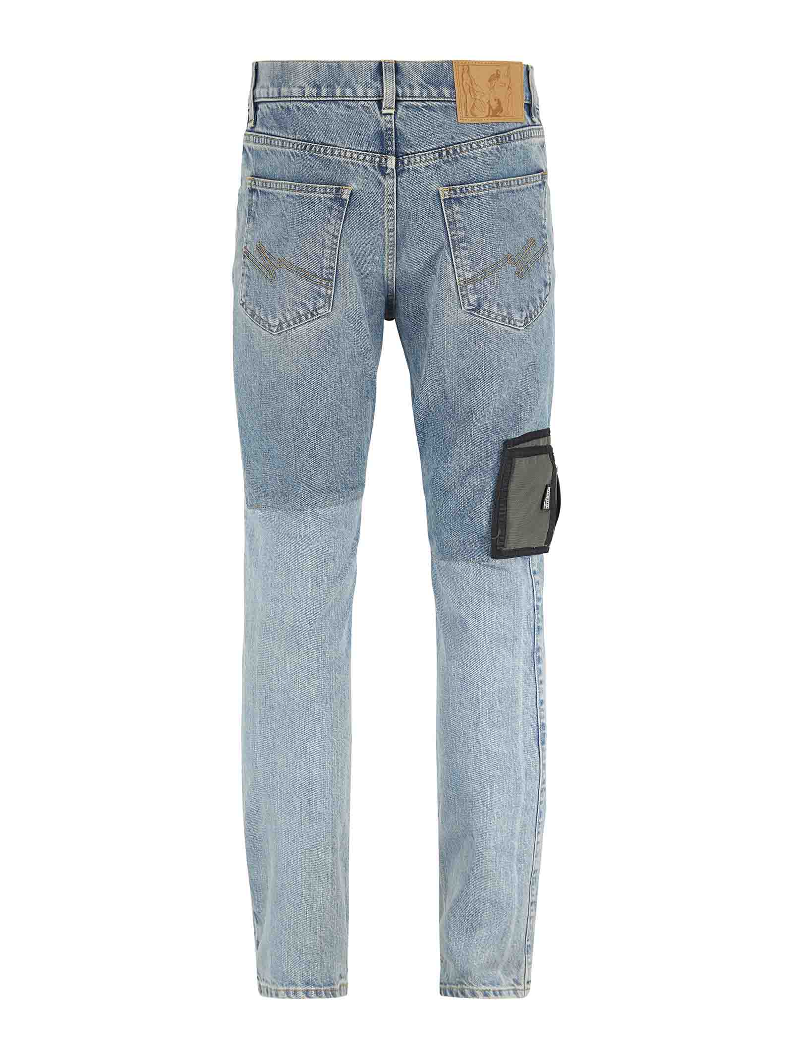 MARTINE ROSE Unique Patchwork Jeans with Pendant Chain for Men