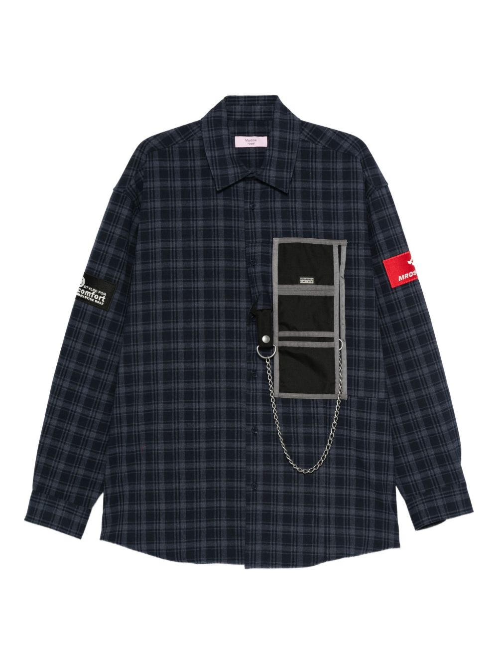 MARTINE ROSE Oversized Checkered Design Shirt with Chain Detail - Men