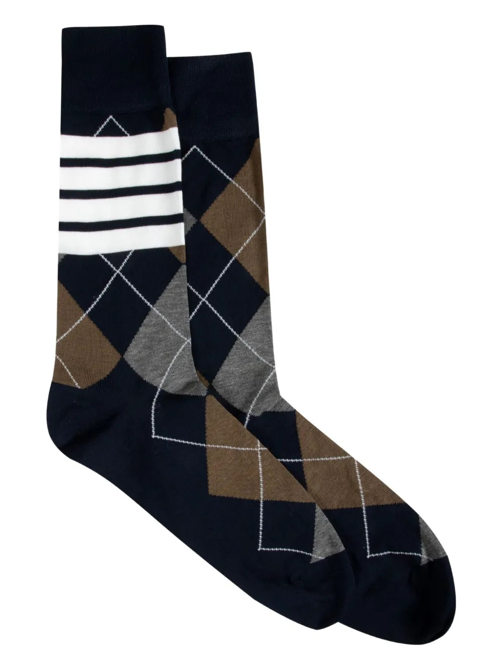 THOM BROWNE Mid Cotton Argyle Socks with 4 Bar Design
