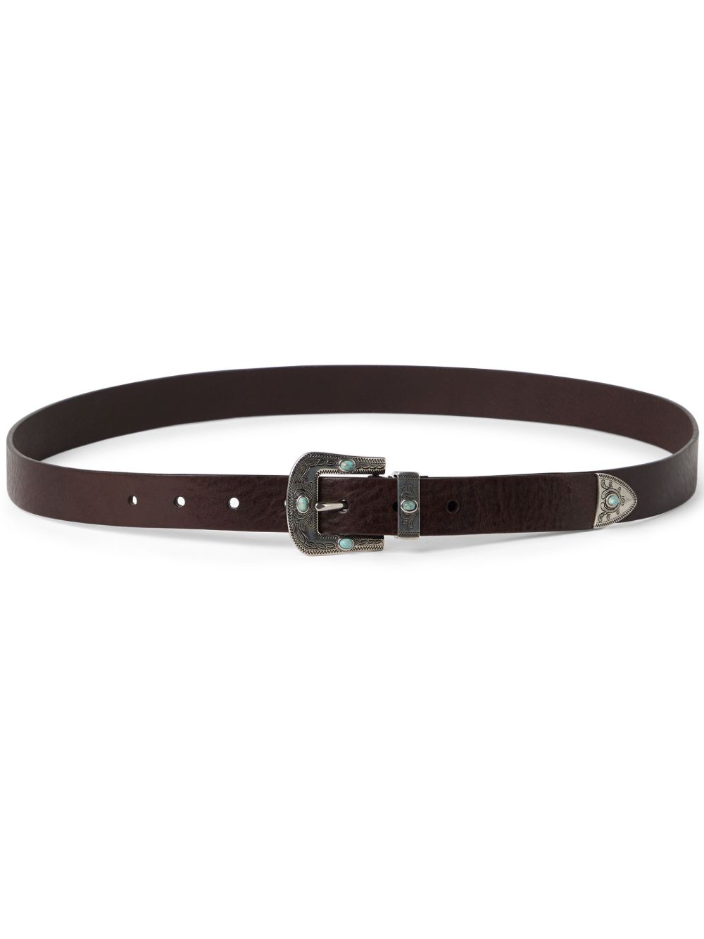 BRUNELLO CUCINELLI Men's Leather Belt with Turquoise Stone Detail