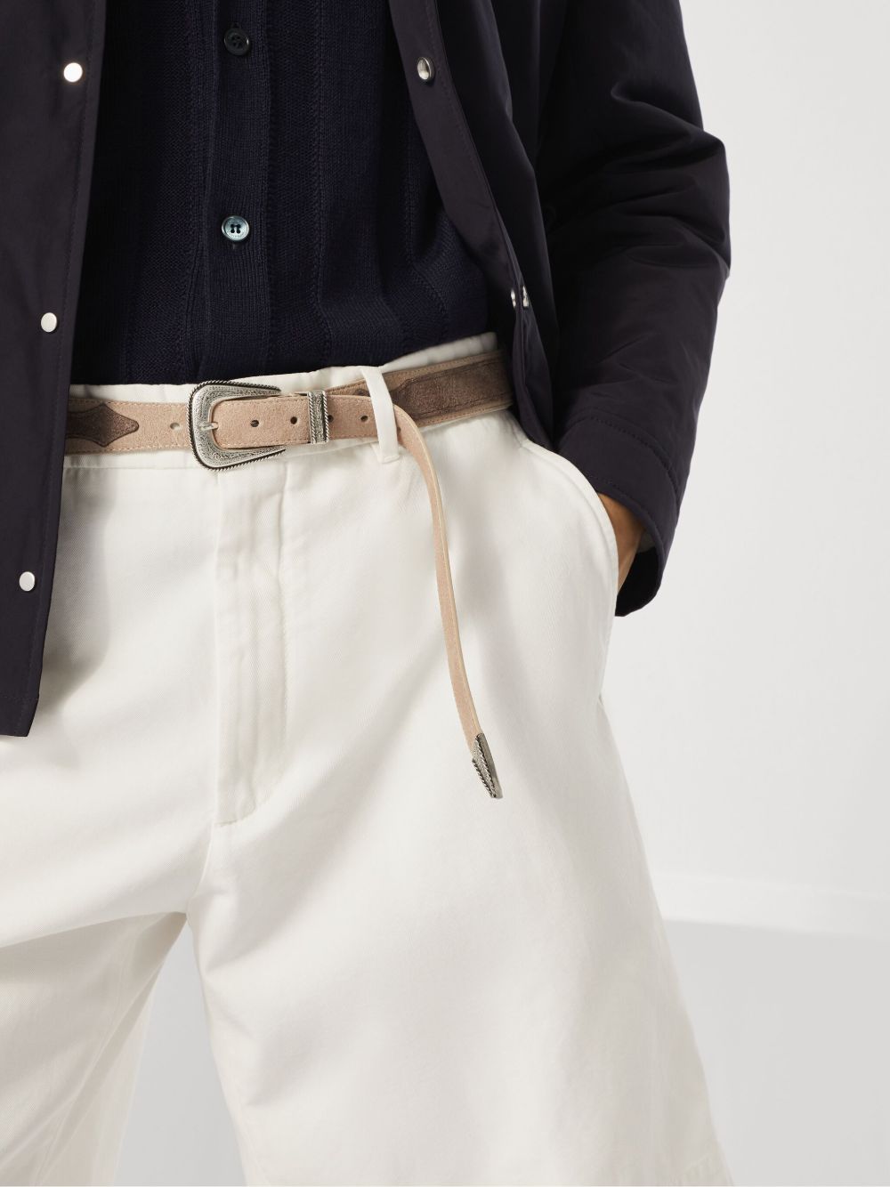 BRUNELLO CUCINELLI Bicolor Leather Belt with Western-Style Detailing
