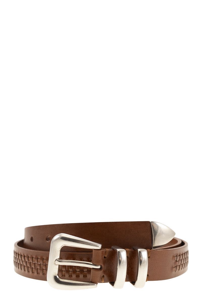 BRUNELLO CUCINELLI Calfskin Belt with Woven Decoration - 2.5 cm Height
