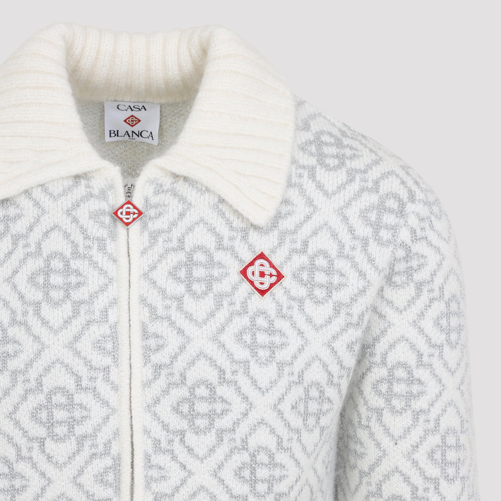 CASABLANCA Silver Monogram Zip Up Sweatshirt for Men