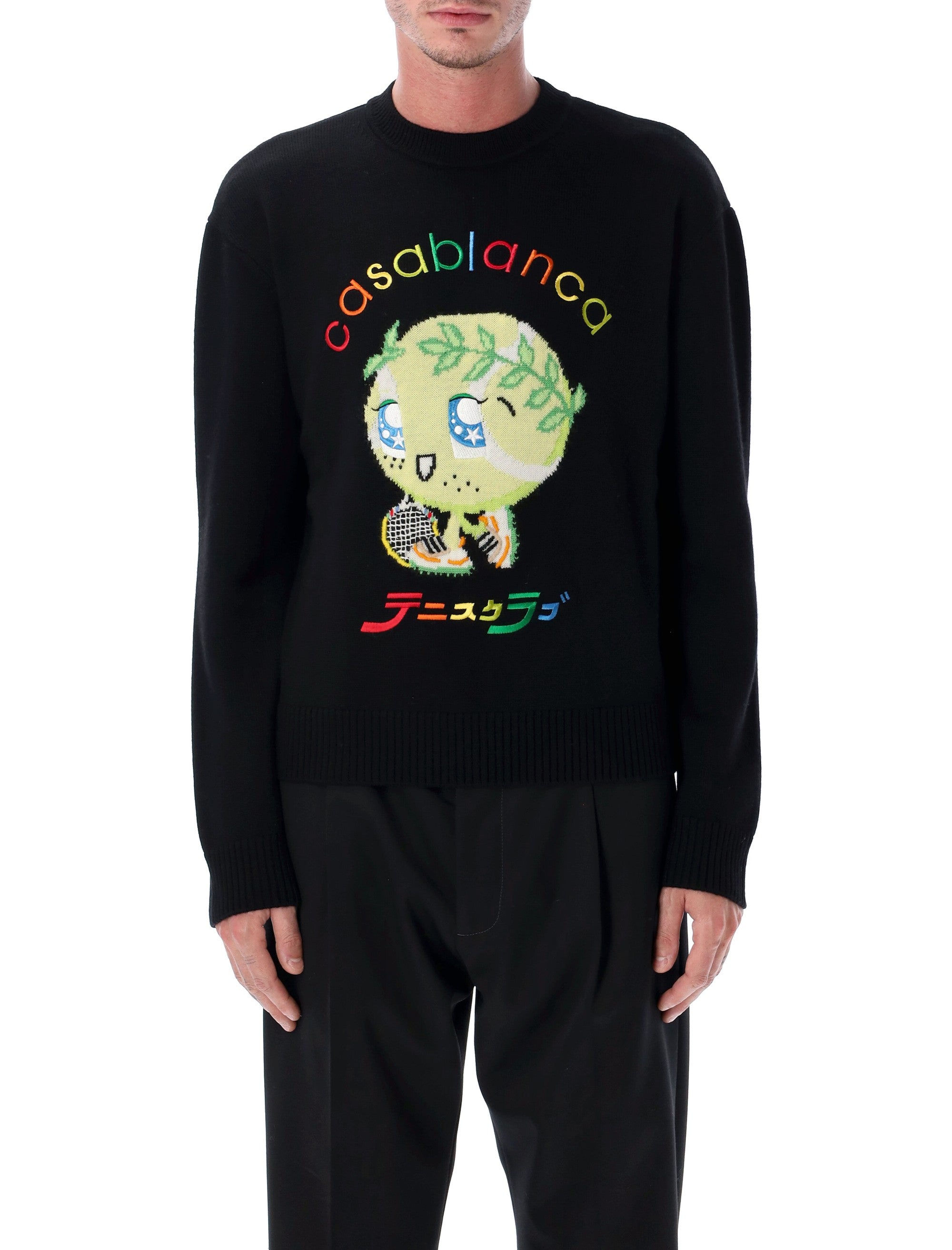 CASABLANCA Character Intarsia Crew Sweater - Size L