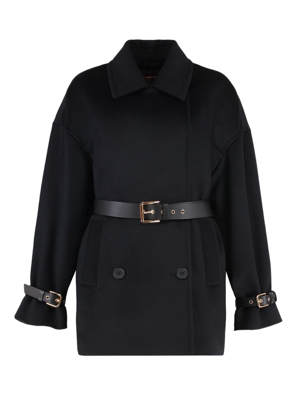 MAX MARA Double-Breasted Wool Peacoat with Belted Waist - Women's Size IT 40