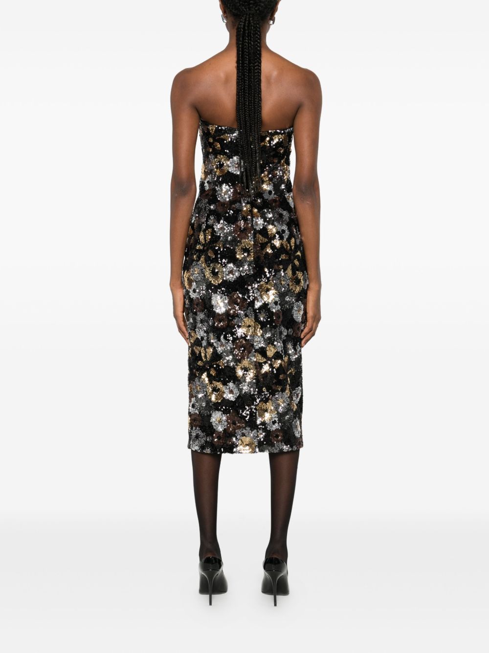 MAX MARA Strapless Midi Dress with Multicolor Sequin Floral Pattern