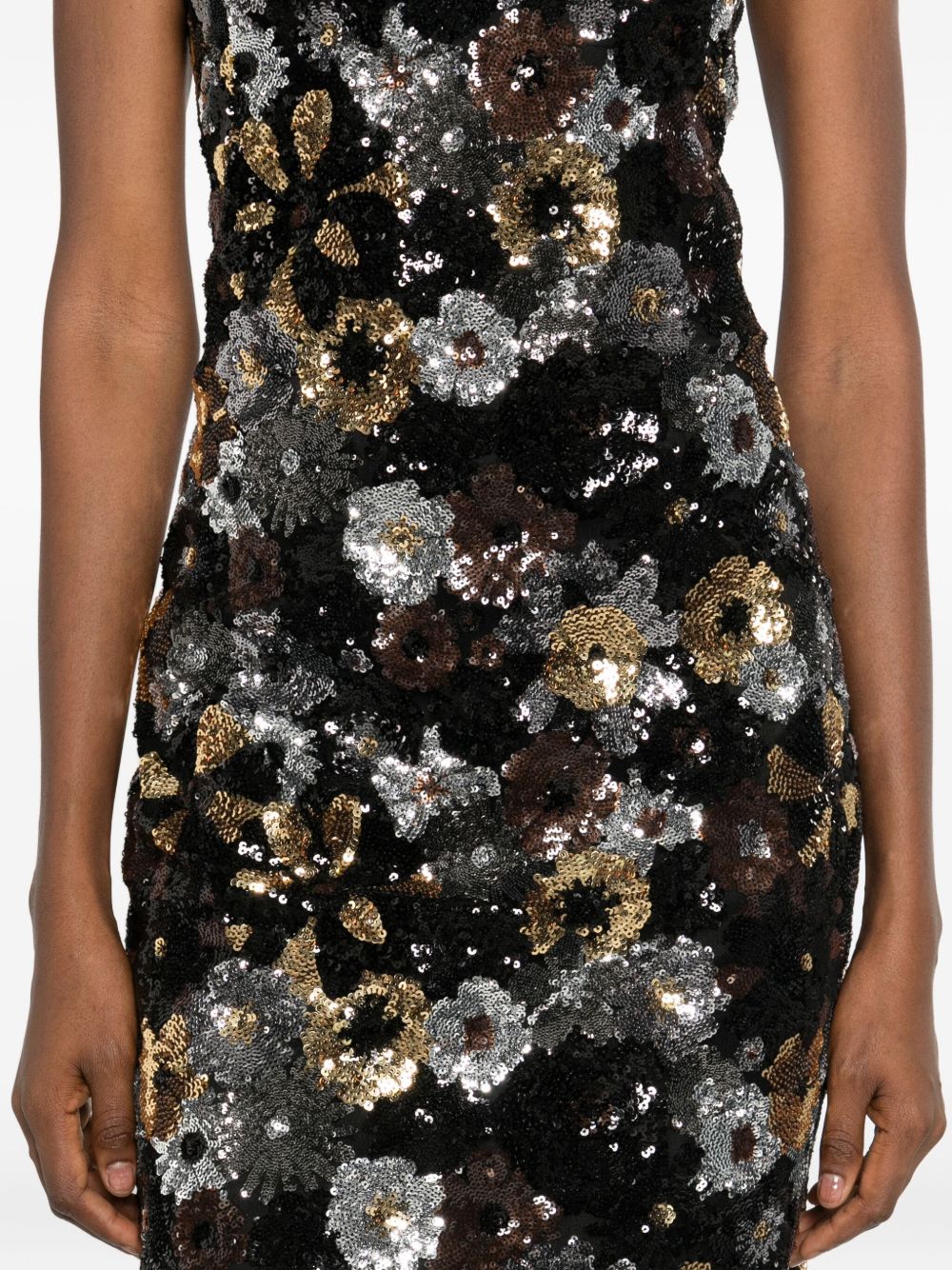 MAX MARA Strapless Midi Dress with Multicolor Sequin Floral Pattern