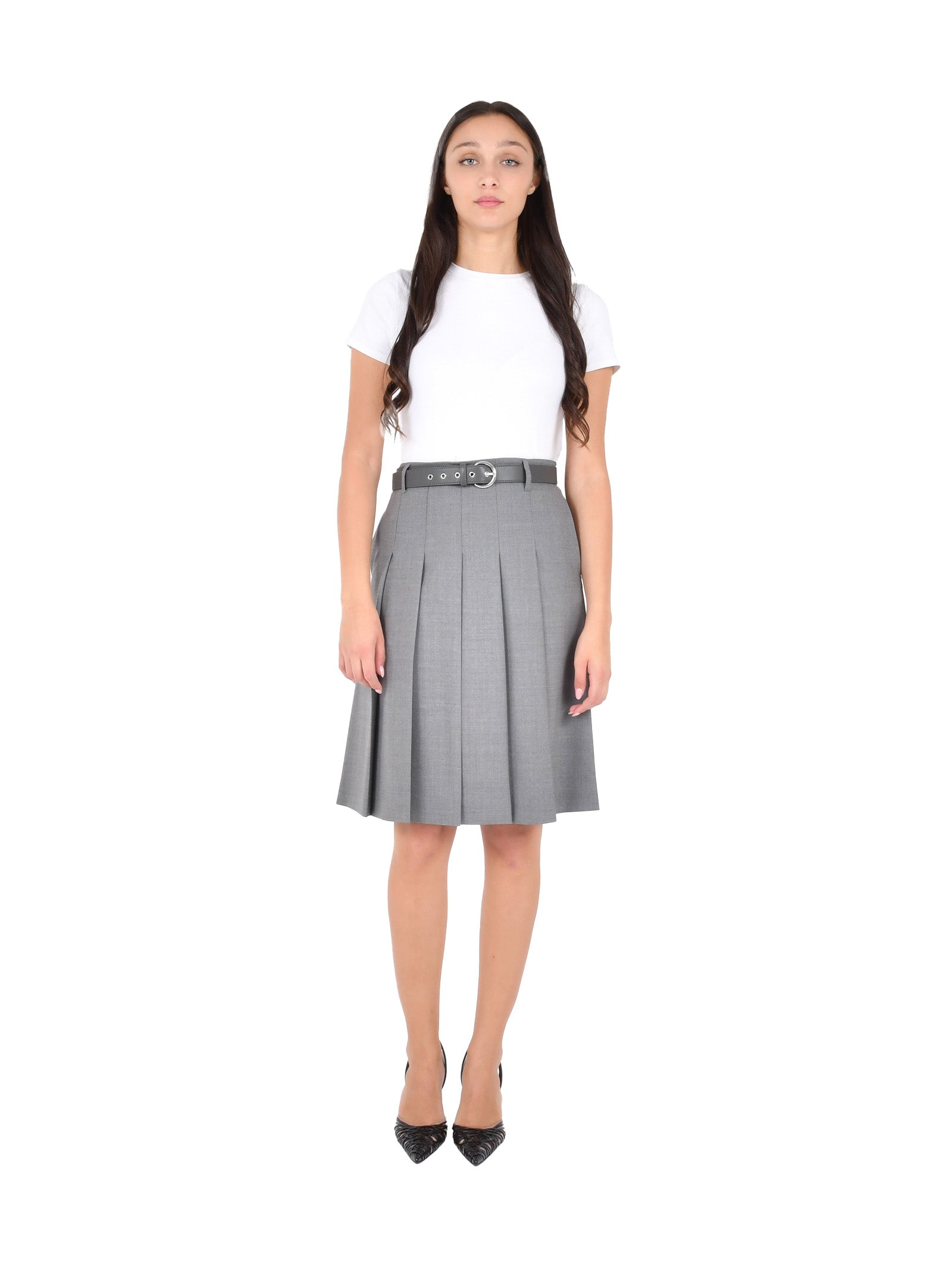 MAX MARA Elegant Midi Skirt with Pleats and Removable Belt