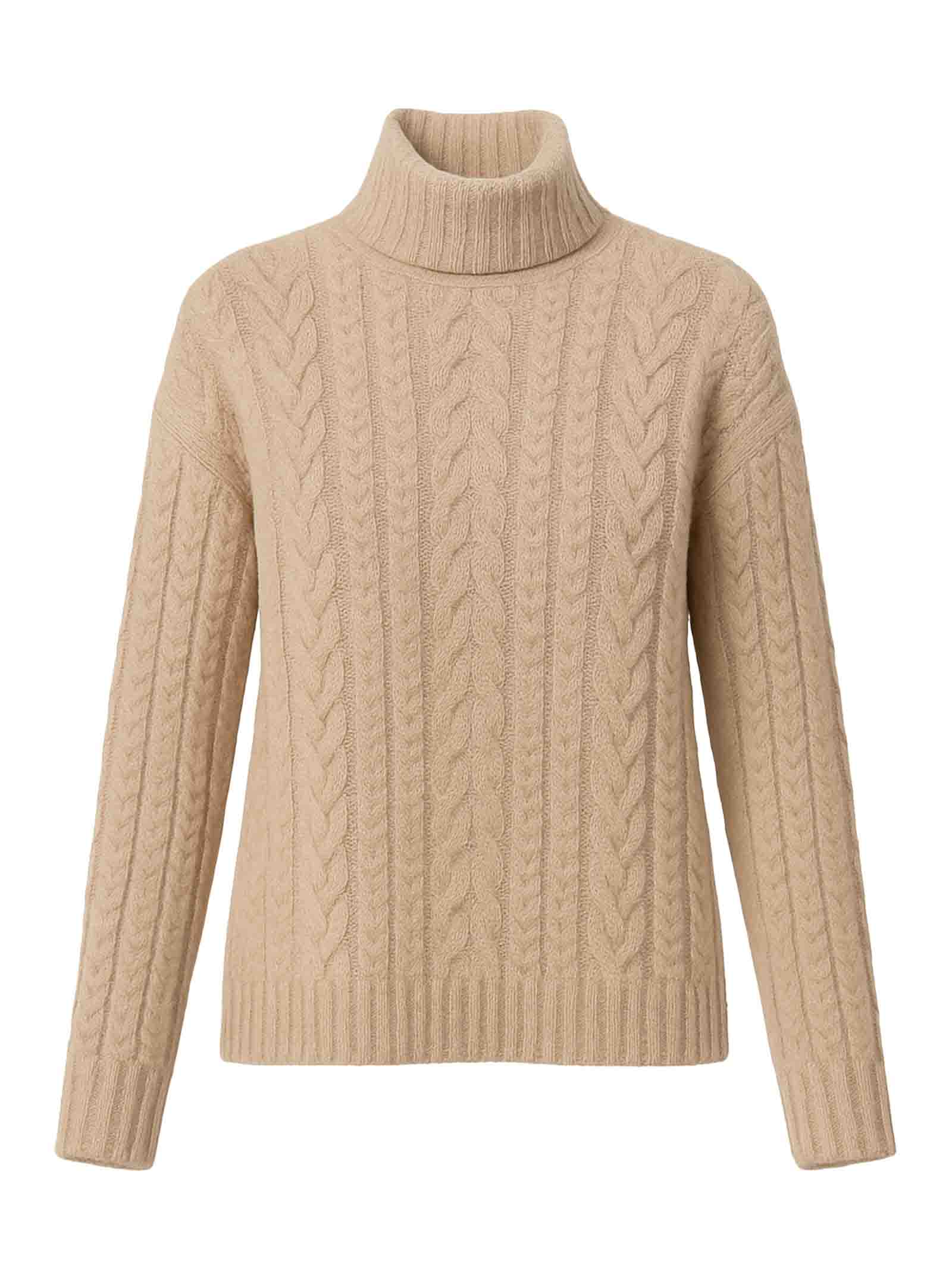MAX MARA Ribbed Turtleneck Sweater with Cable Knit - Women's Size