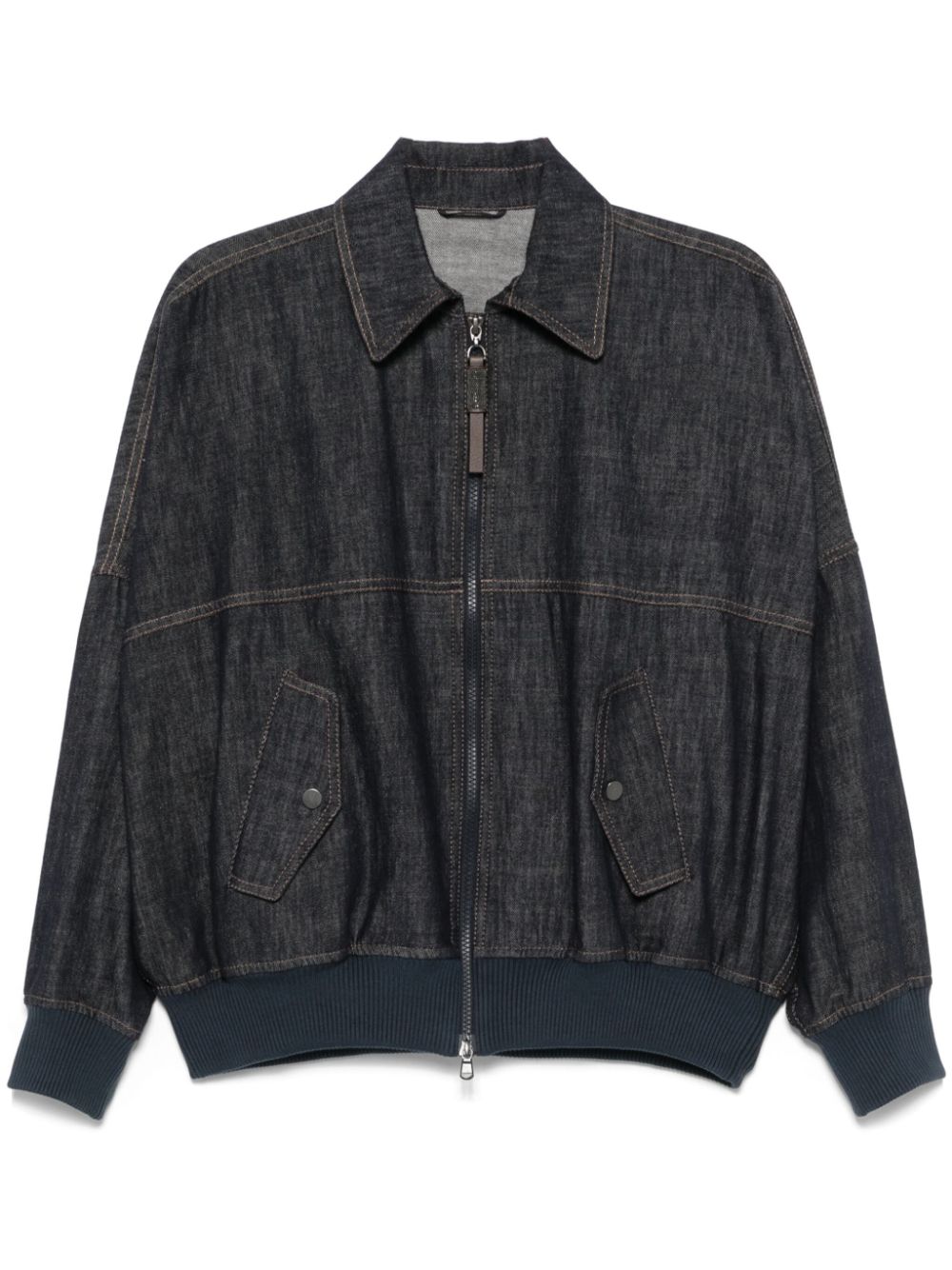 BRUNELLO CUCINELLI Denim-Effect Twill Bomber Jacket with Shiny Zip