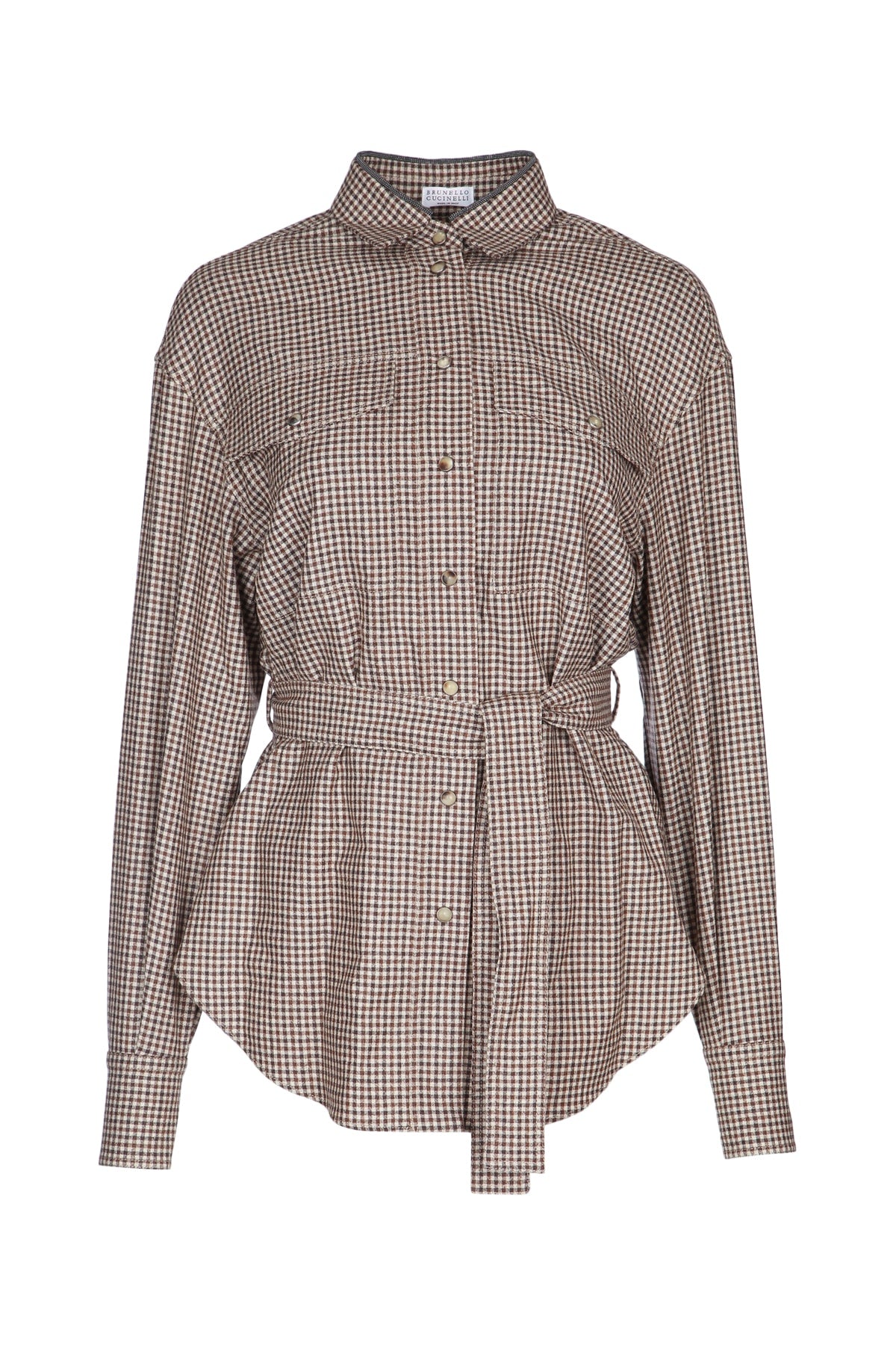 BRUNELLO CUCINELLI Checkered Design Wool Shirt with Flap Pockets - FW25