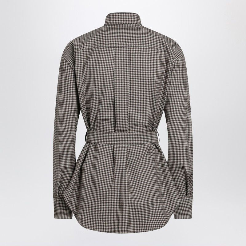 BRUNELLO CUCINELLI Checkered Shirt with Belt and Shiny Collar Detail