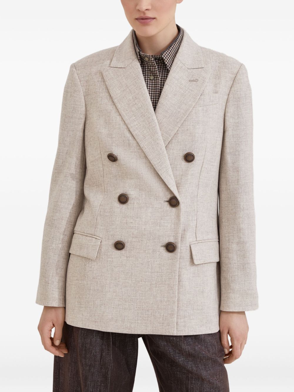 BRUNELLO CUCINELLI Tailored Virgin Wool and Cashmere Twill Flannel Jacket with Embellishment
