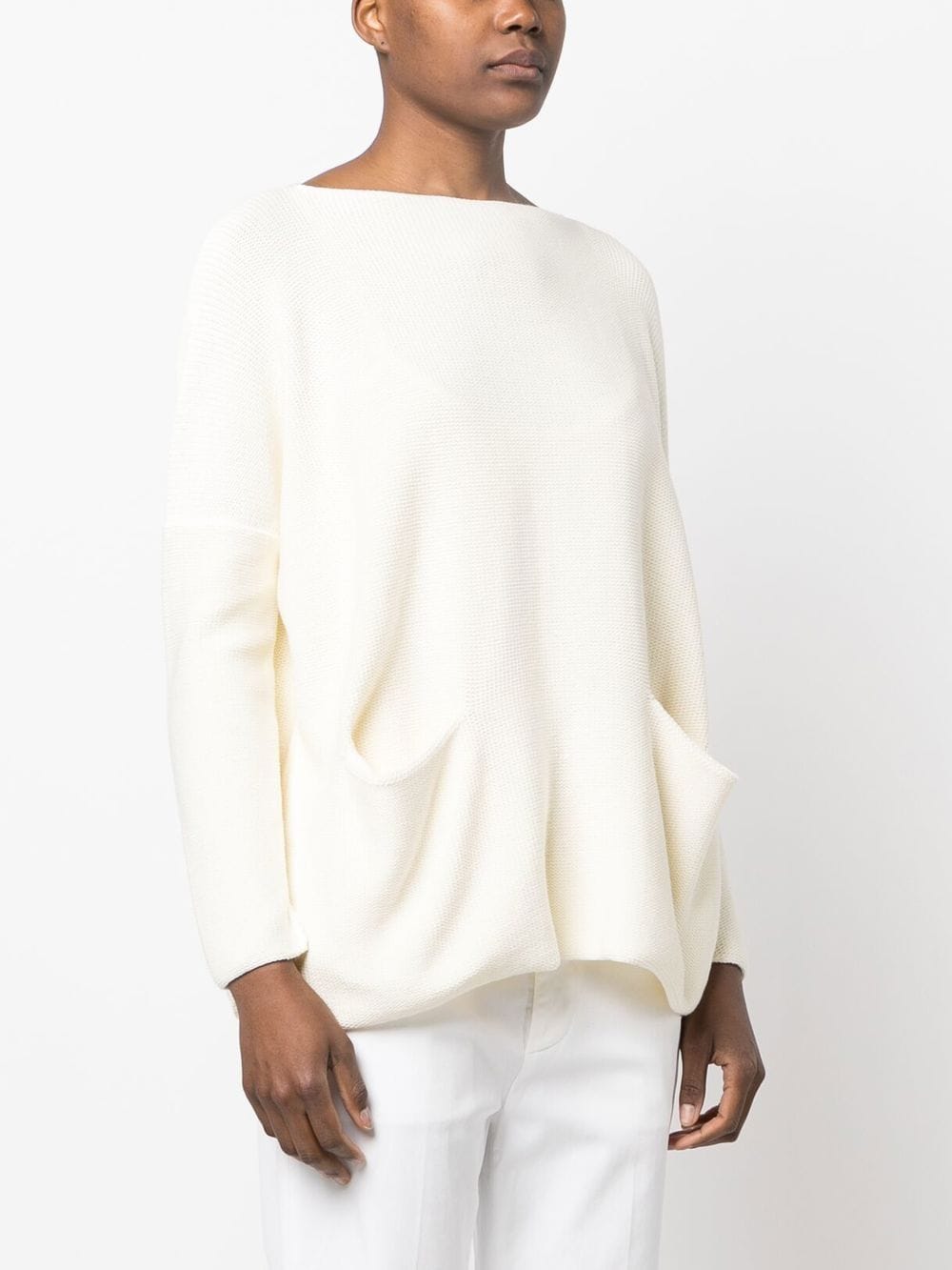 DANIELA GREGIS Cotton Boat Neck Sweater with Open Pockets