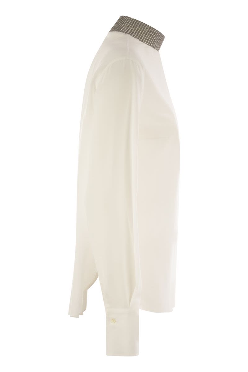 BRUNELLO CUCINELLI Silk Crepe Blouse with Neck Jewelry