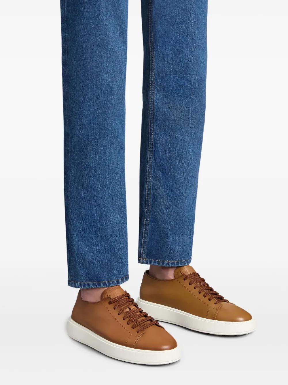 SANTONI Leather and Rubber Sole Sneakers for Men