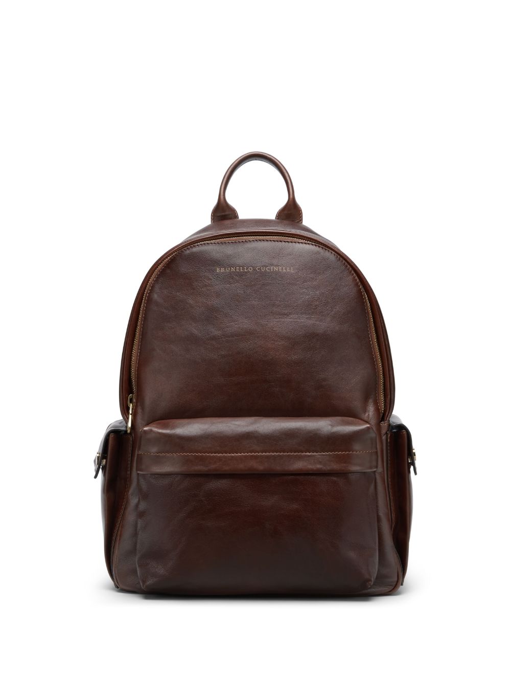 BRUNELLO CUCINELLI Leather Backpack with Adjustable Straps and Multiple Pockets