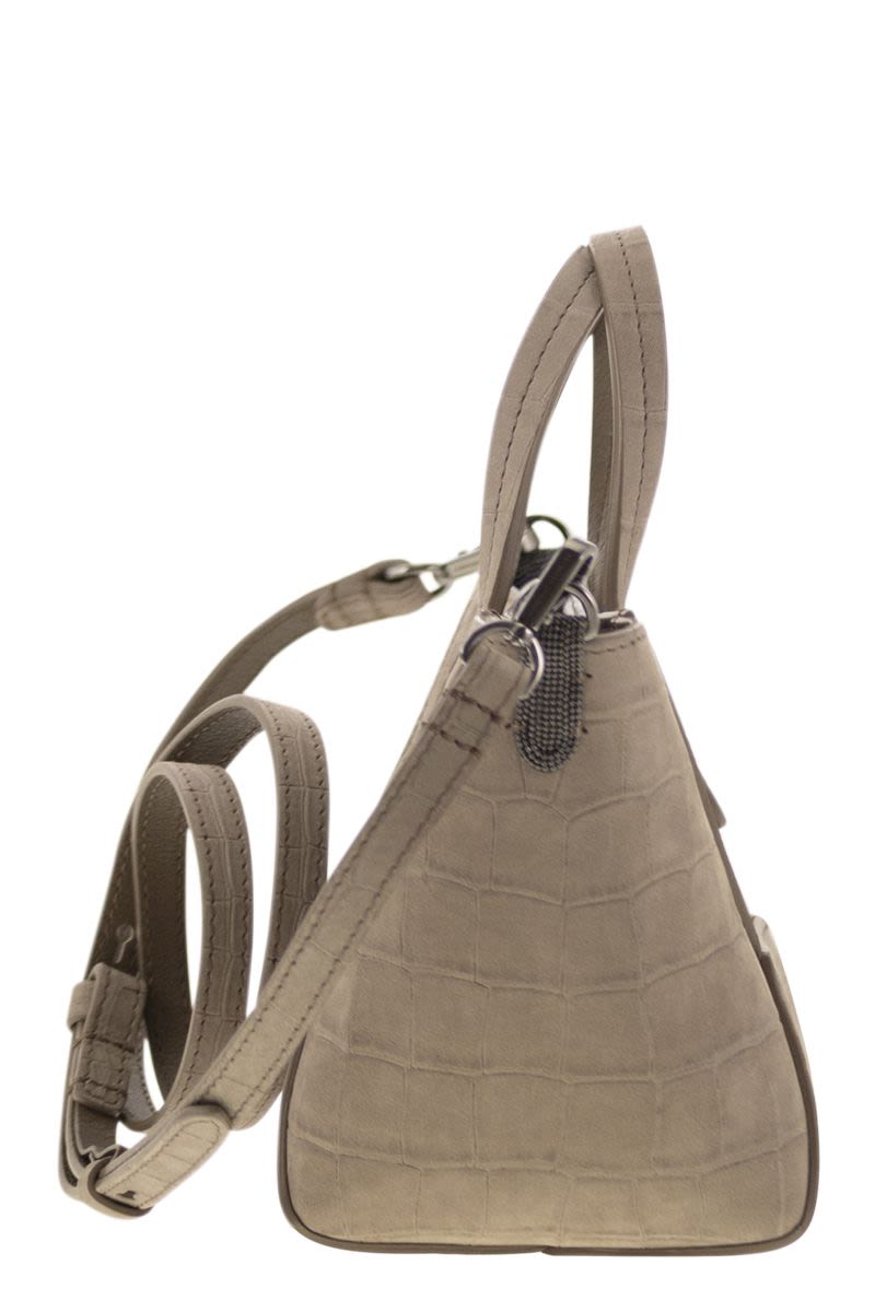 BRUNELLO CUCINELLI Mini Nubuck Croc Print Handbag with Jewellery