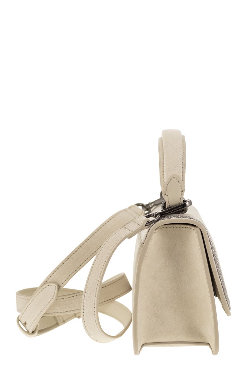 BRUNELLO CUCINELLI Mini Suede Handbag with Precious Contour - 18.5 x 12.5 x 7 cm