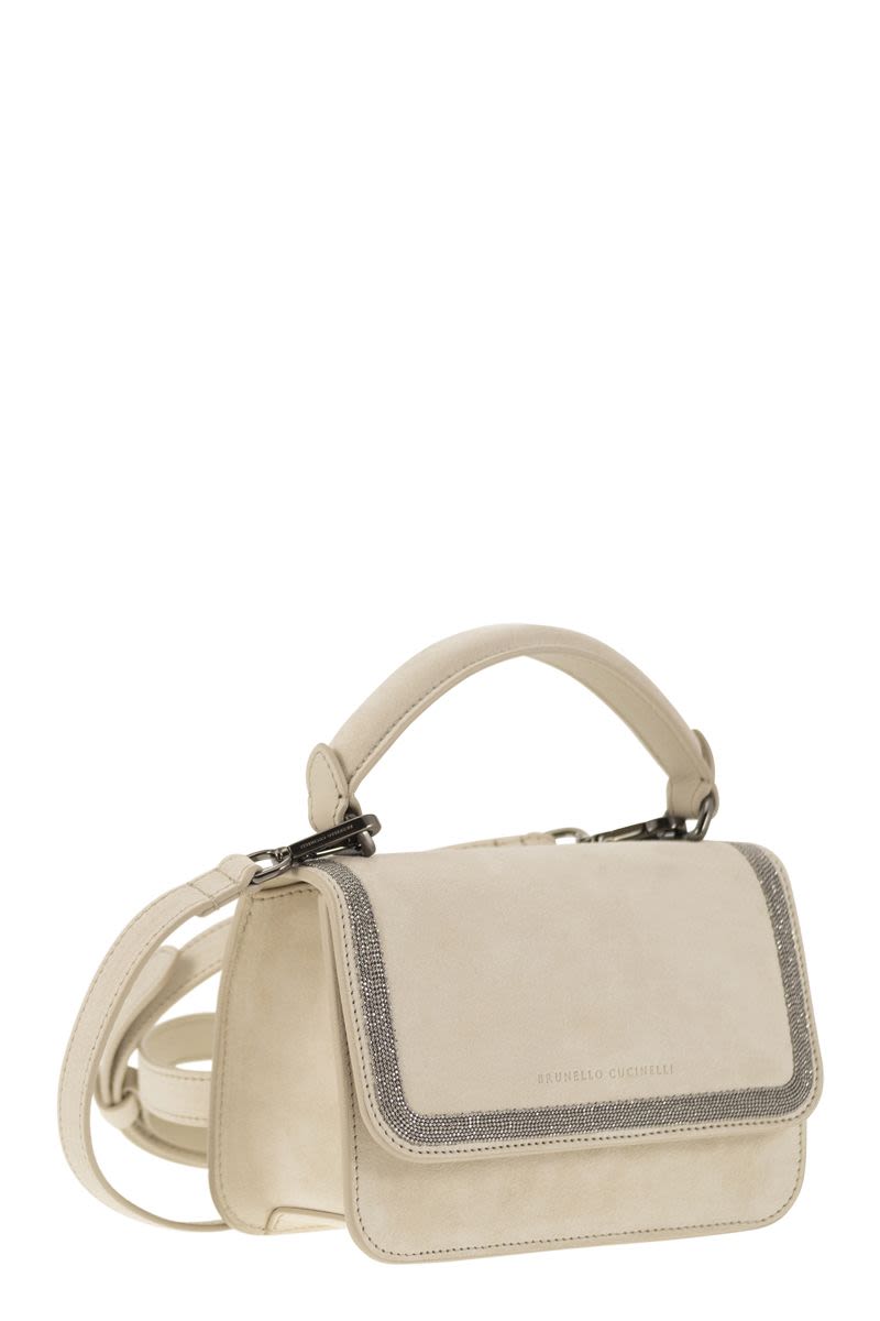 BRUNELLO CUCINELLI Mini Suede Handbag with Precious Contour - 18.5 x 12.5 x 7 cm
