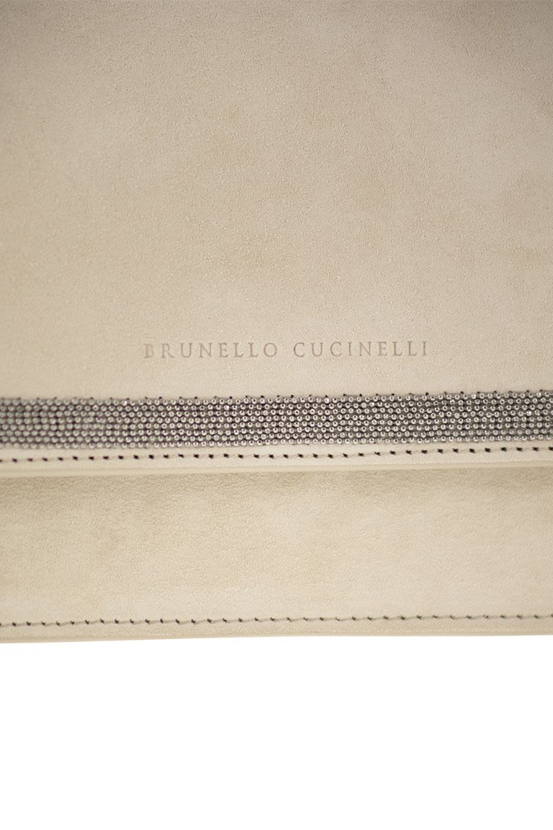 BRUNELLO CUCINELLI Mini Suede Handbag with Precious Contour - 18.5 x 12.5 x 7 cm