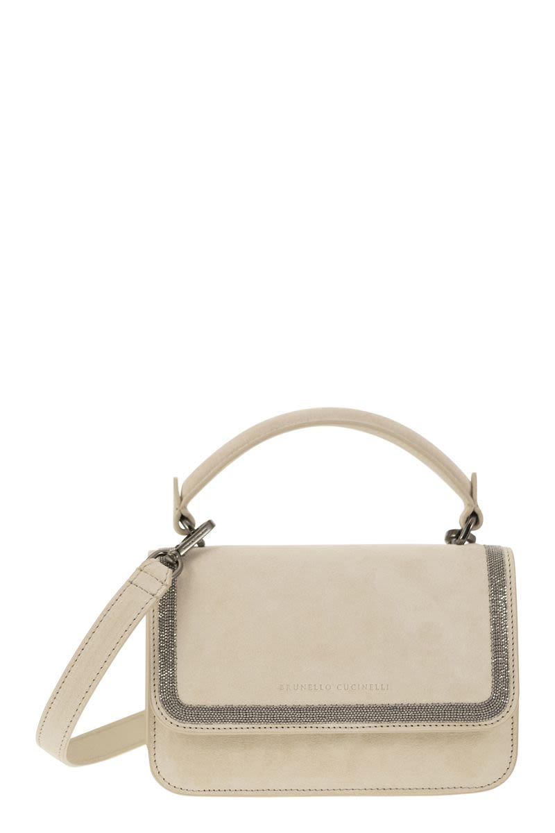 BRUNELLO CUCINELLI Mini Suede Handbag with Precious Contour - 18.5 x 12.5 x 7 cm