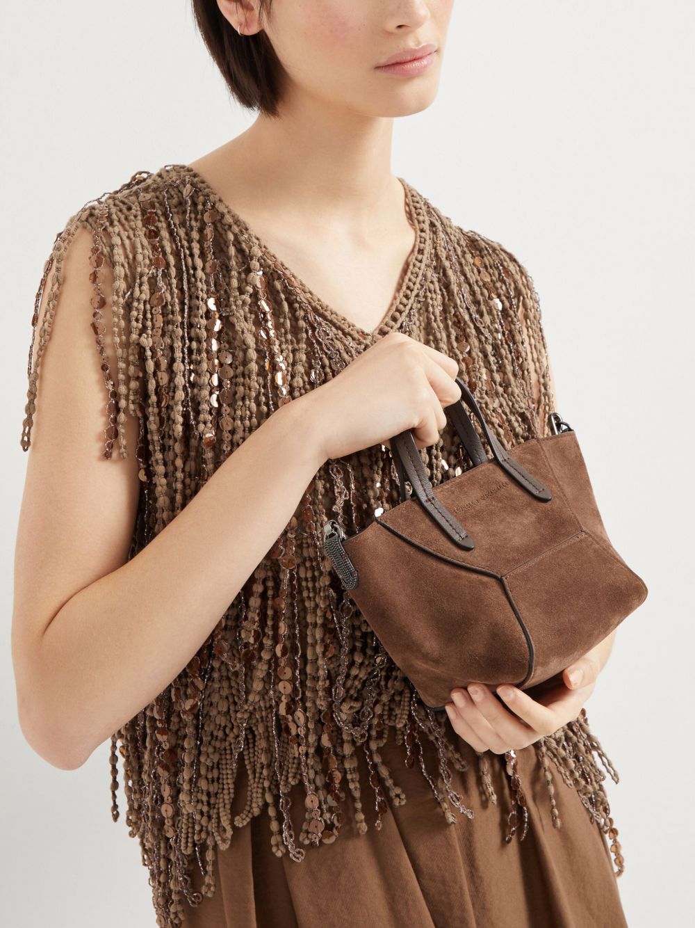 BRUNELLO CUCINELLI Leather Shopping Handbag with Adjustable Strap