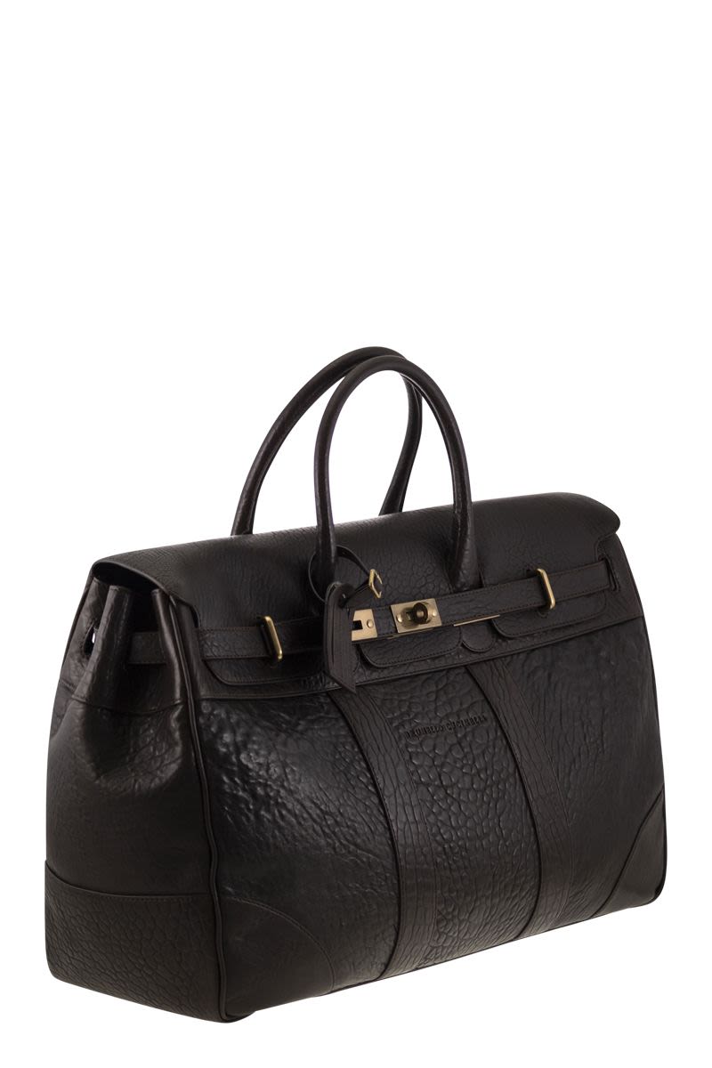 BRUNELLO CUCINELLI Country Leather Handbag with Texture Grain - 53 x 36 x 20 CM