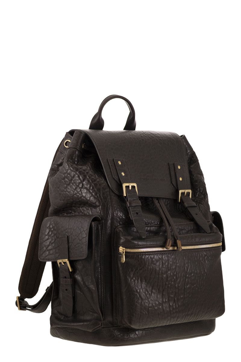 BRUNELLO CUCINELLI City Backpack in Textured Grain Leather - 36x45x22 cm