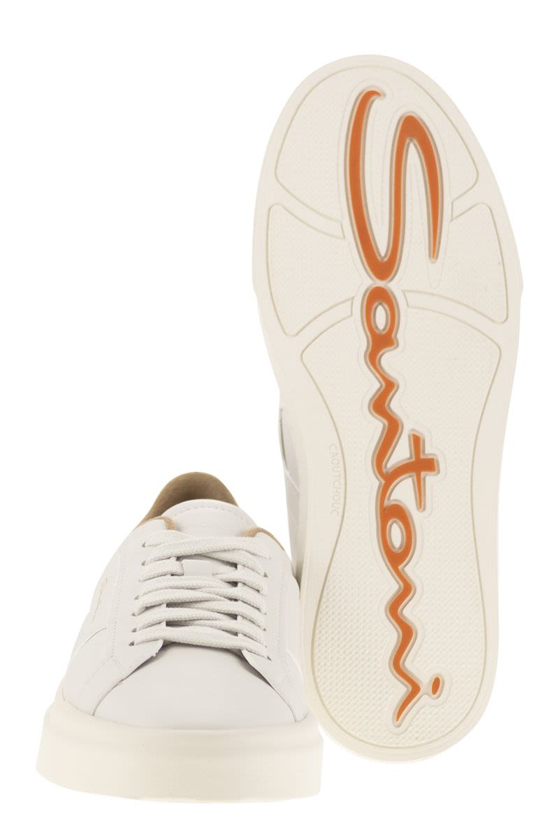 SANTONI Tumbled Leather Double Buckle Trainer - Men's Low Top