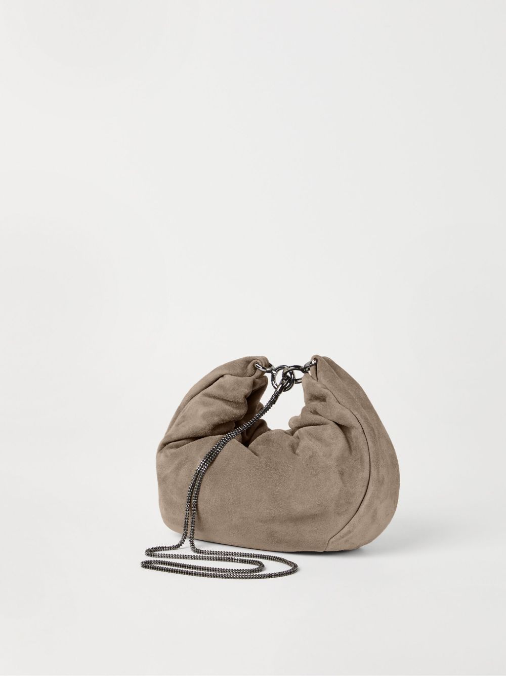 BRUNELLO CUCINELLI Suede Hobo Handbag with Chain-Link Shoulder Strap
