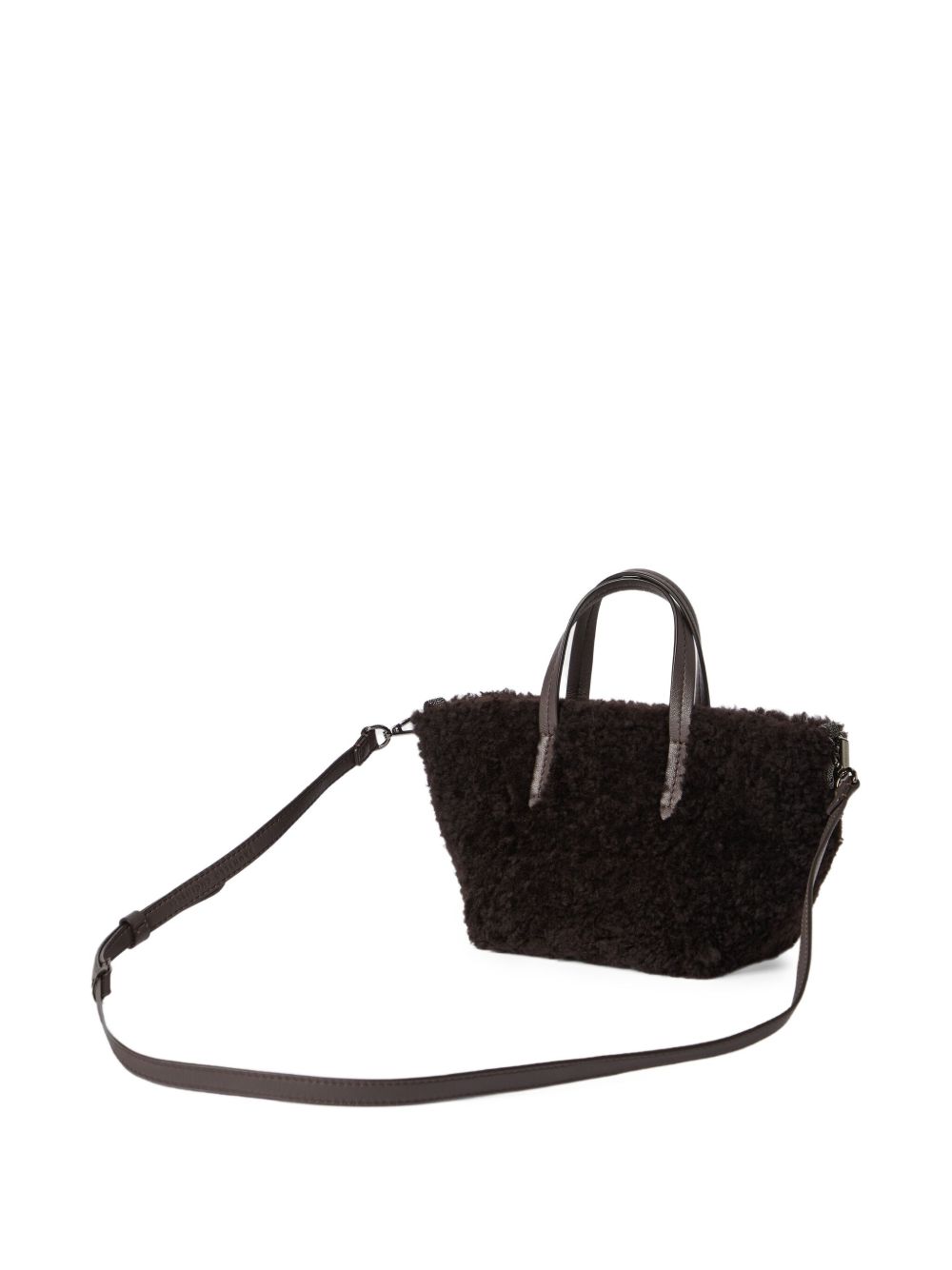 BRUNELLO CUCINELLI Luxurious Shearling Top Handle Shopping Handbag