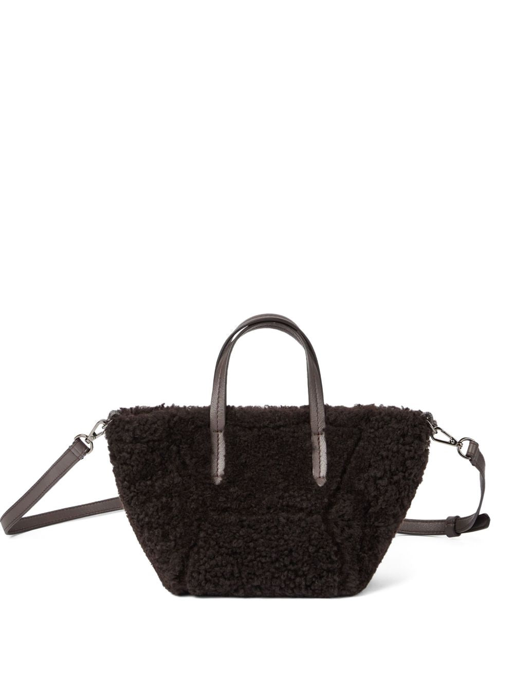BRUNELLO CUCINELLI Luxurious Shearling Top Handle Shopping Handbag