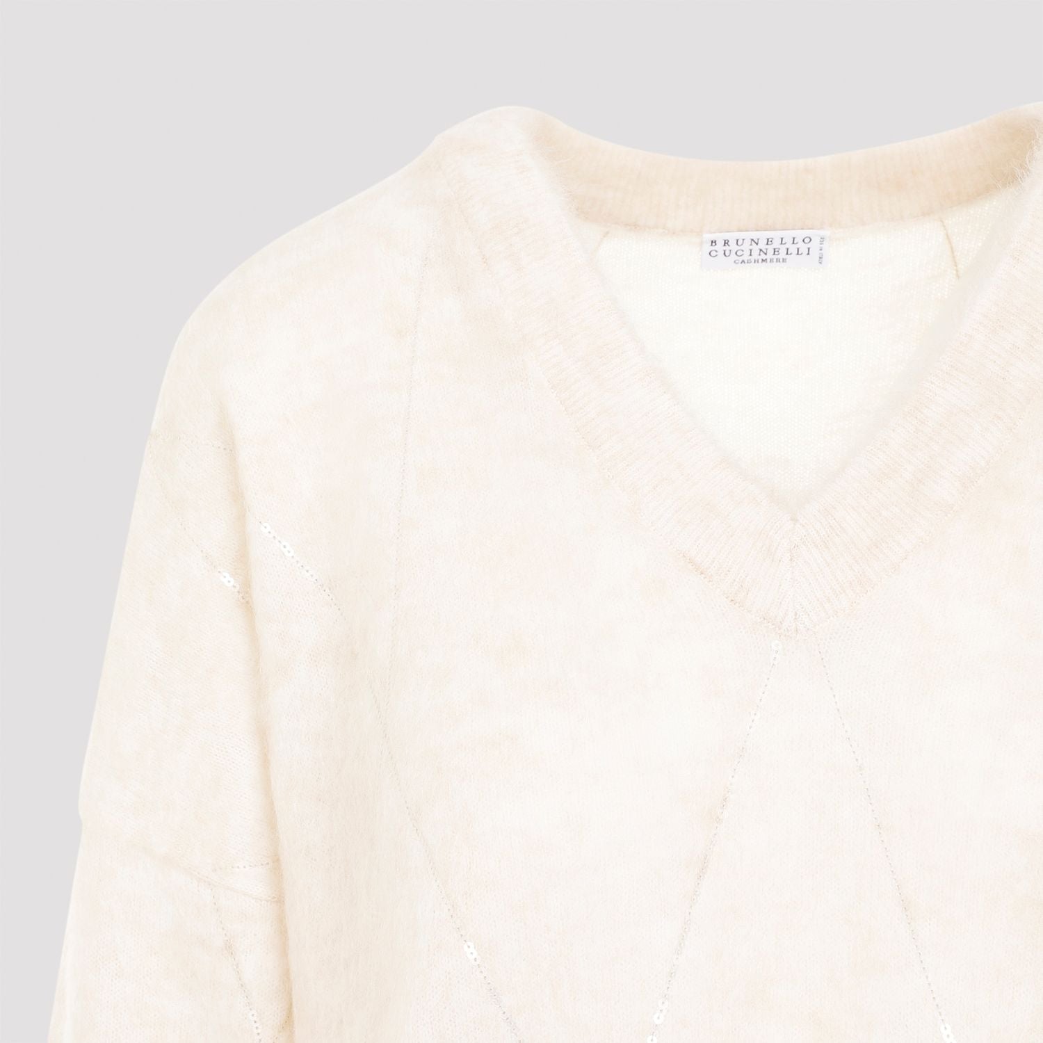 BRUNELLO CUCINELLI Dazzling Argyle Embroidered Sweater with V-Neckline and Dropped Shoulders for Women