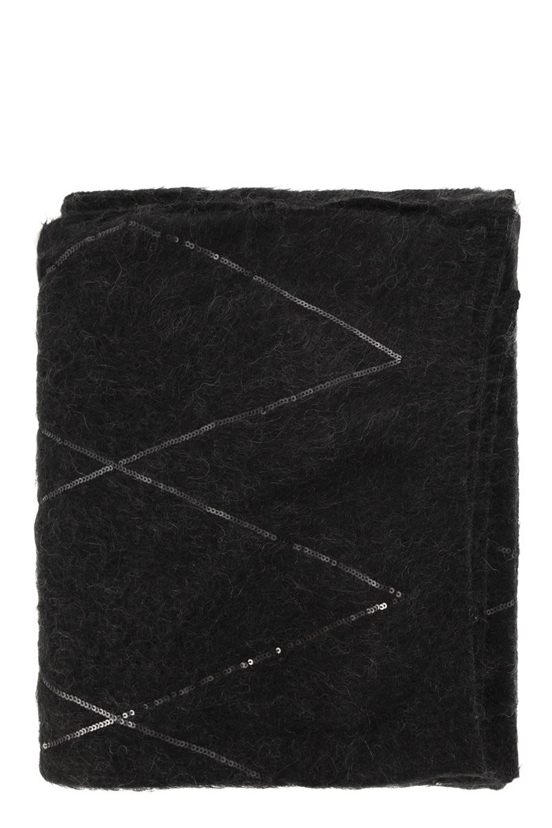 BRUNELLO CUCINELLI Luminous Scarf with Micro-Sequin Diamond Pattern - 66 x 218 cm