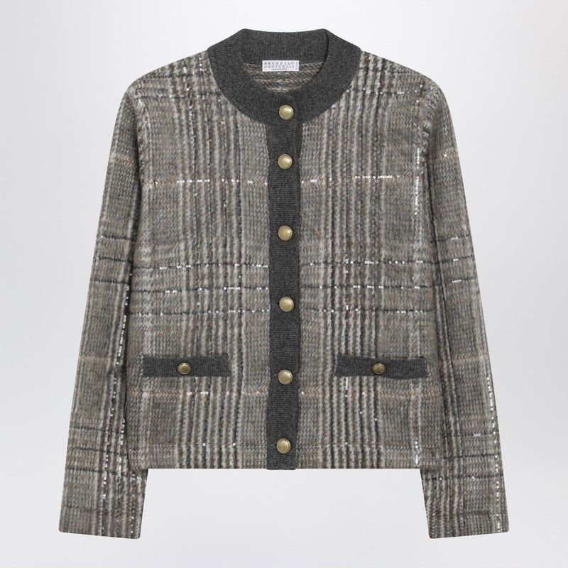 BRUNELLO CUCINELLI Women's Jacquard Cardigan with Dazzling Check - FW25