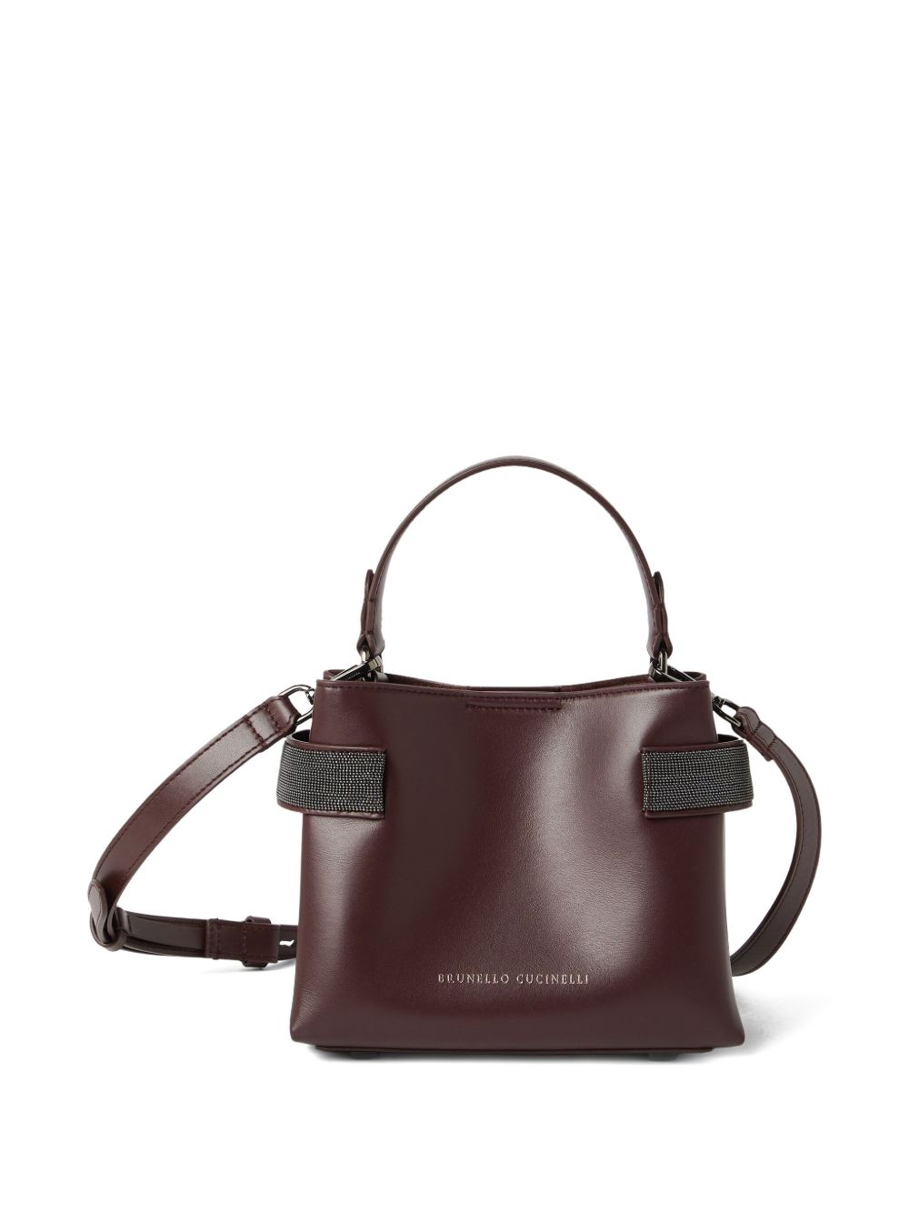 BRUNELLO CUCINELLI Mini Calfskin Top-Handle Handbag with Embellished Sides