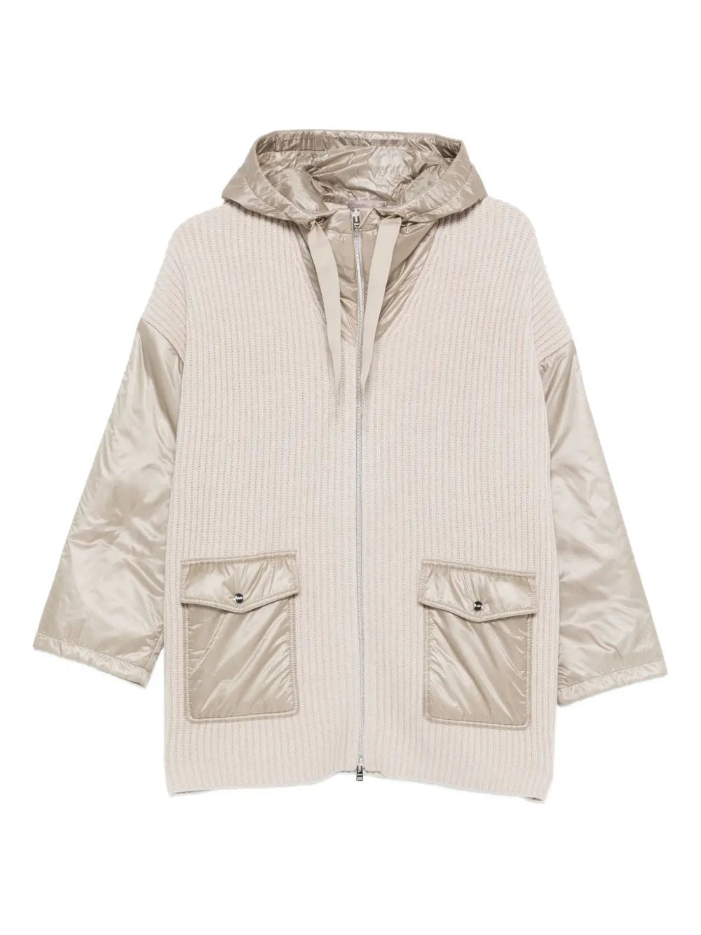 HERNO Oversized Wool Ribbed Hooded Jacket