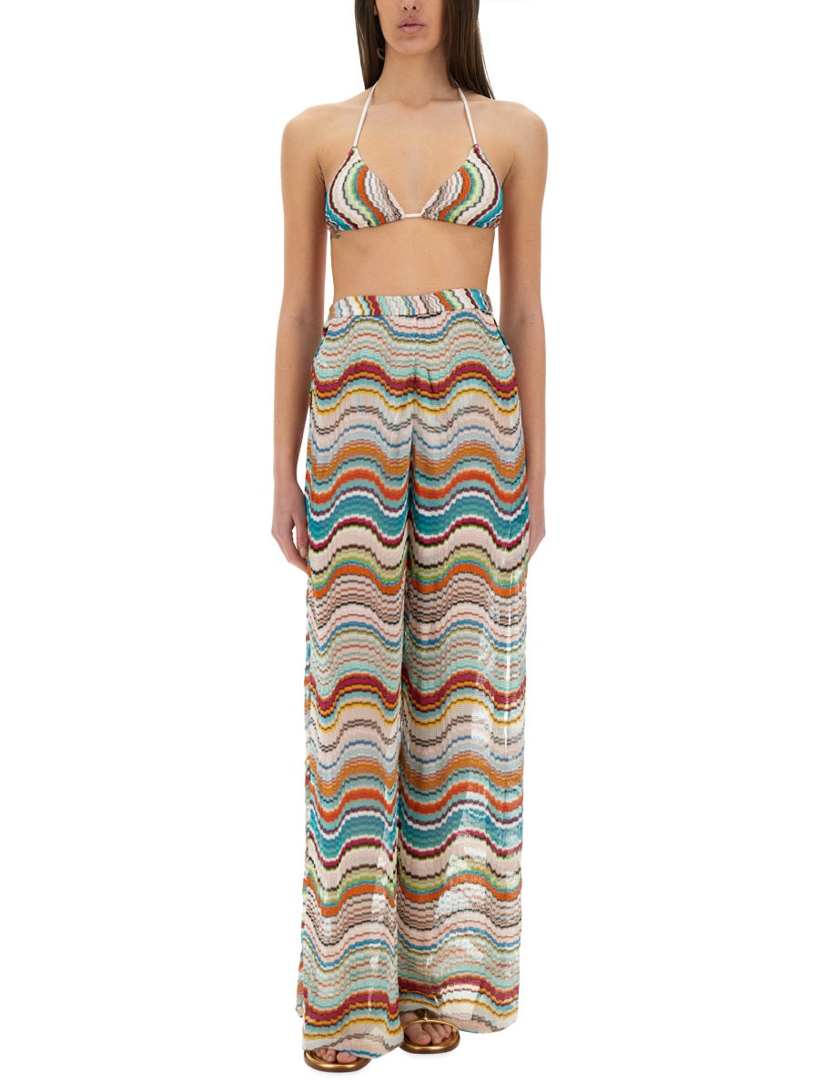 MISSONI Wave Pattern Knit Coverup Pants - Wide Fit Size 40