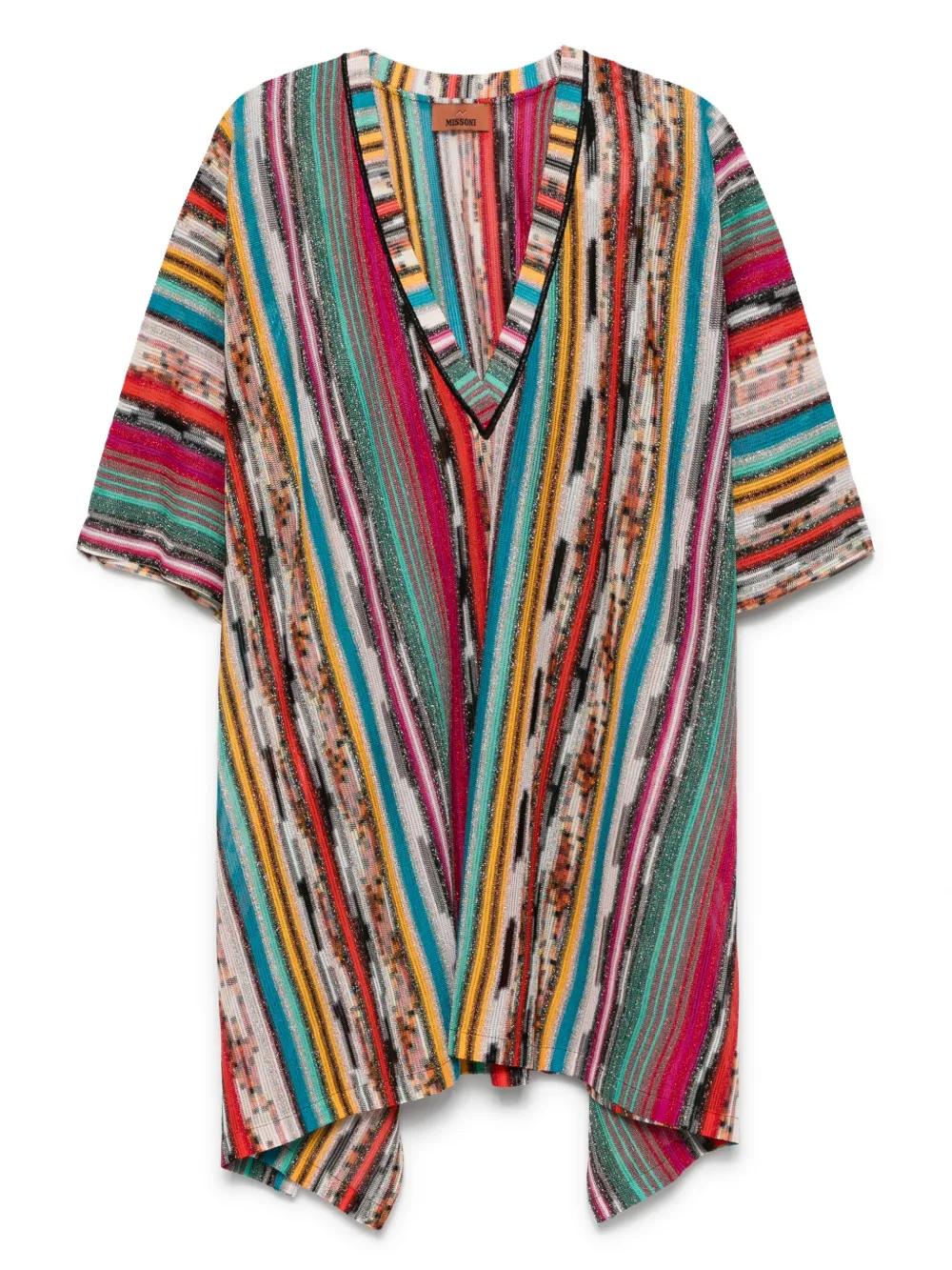 MISSONI Striped Kaftan with V-Neck and Short Draped Sleeves