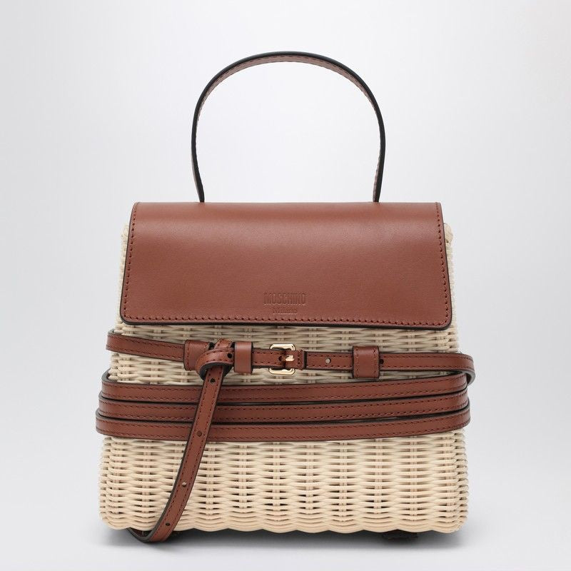 MOSCHINO COUTURE Mini Handbag in Raffia and Leather