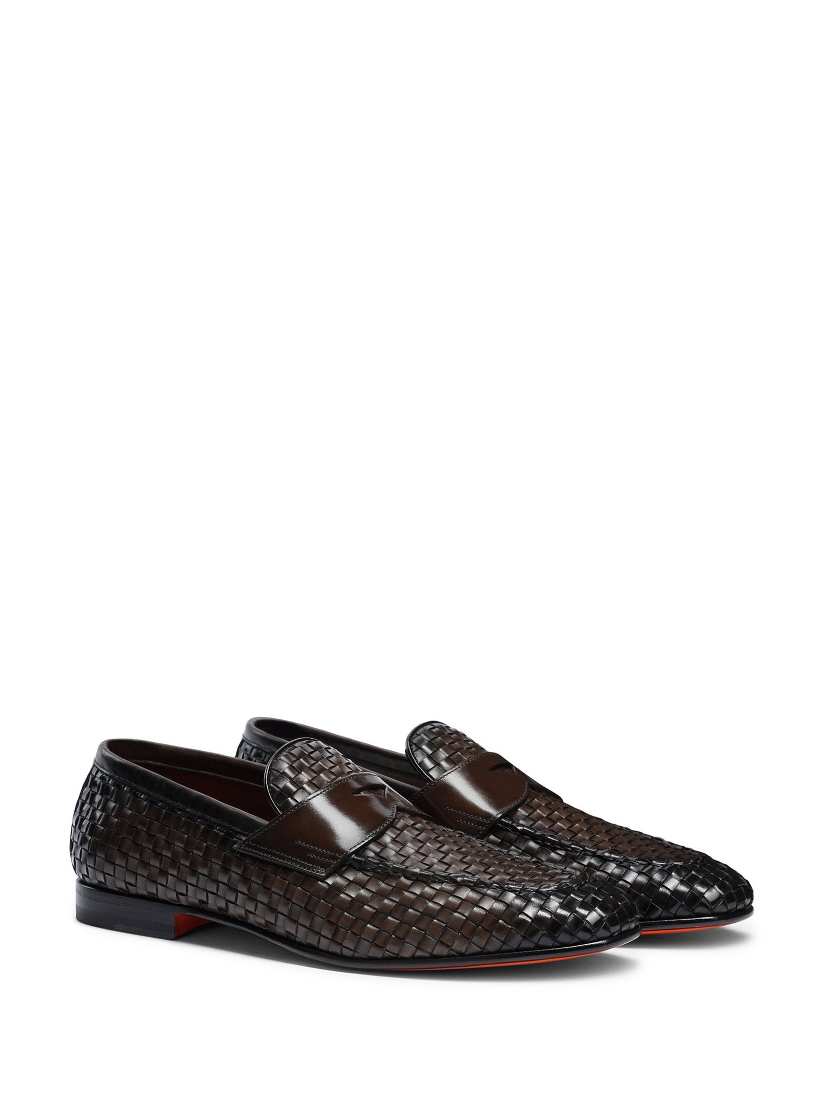 SANTONI Woven Leather Moccasins for Men