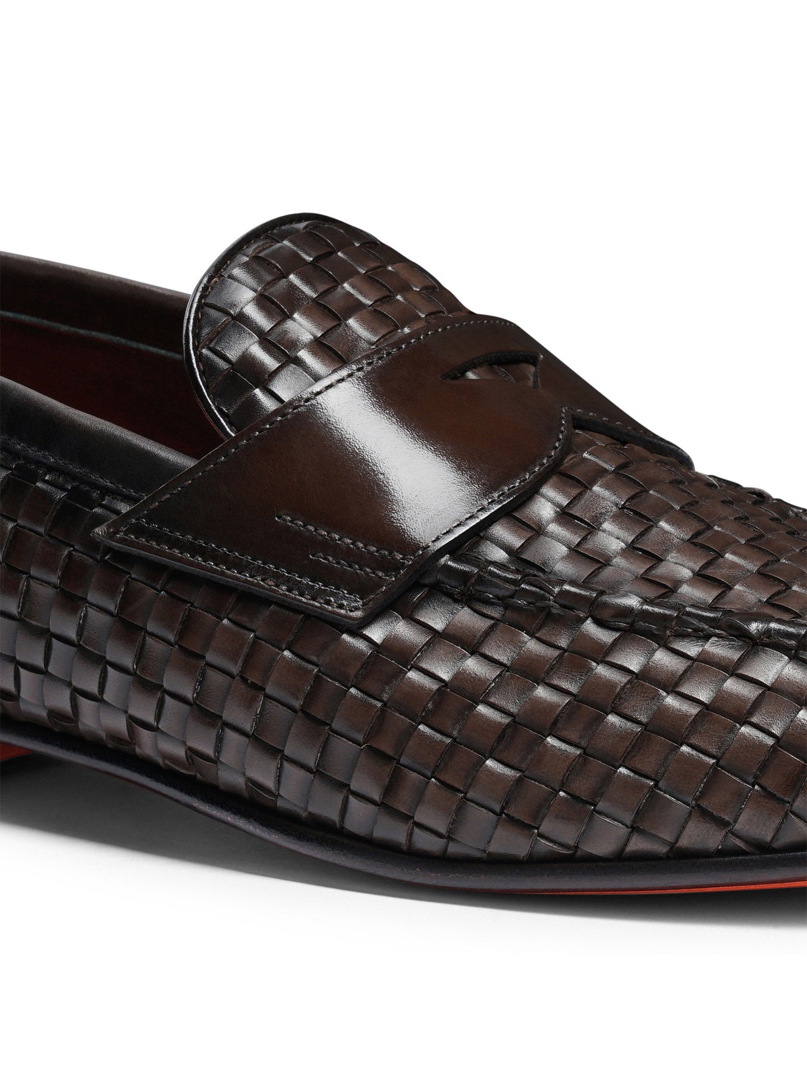 SANTONI Woven Leather Moccasin for Men