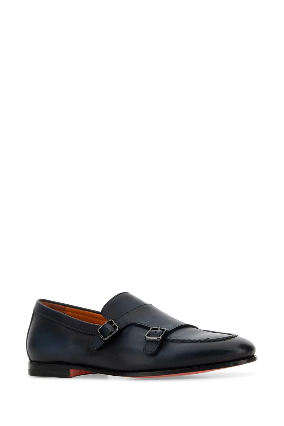 SANTONI Midnight Leather Monk Strap Shoes for Men