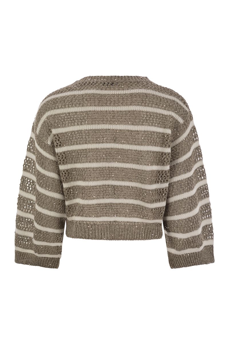 BRUNELLO CUCINELLI Dazzling Striped Net Linen T-Shirt - Womens