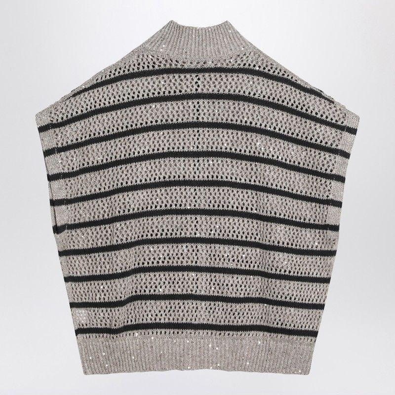 BRUNELLO CUCINELLI Striped Mesh Cardigan in Linen Blend