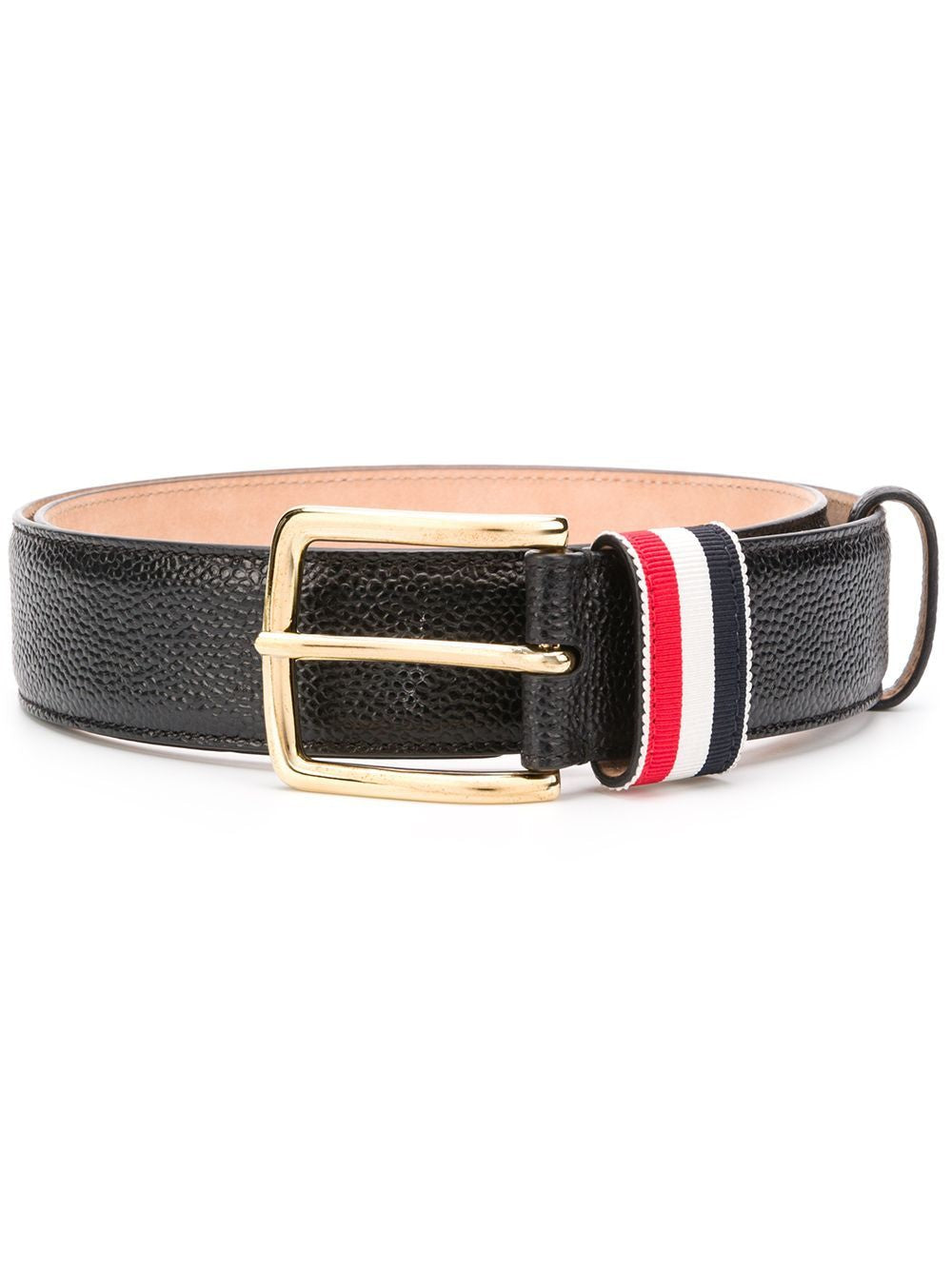 THOM BROWNE Leather Belt with Gold Buckle - 35MM Width