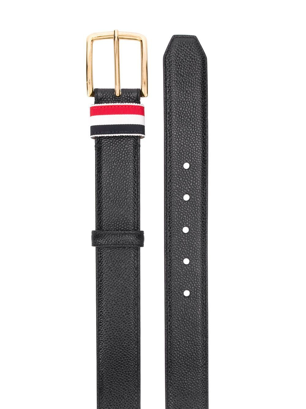 THOM BROWNE Leather Belt with Gold Buckle - 35MM Width
